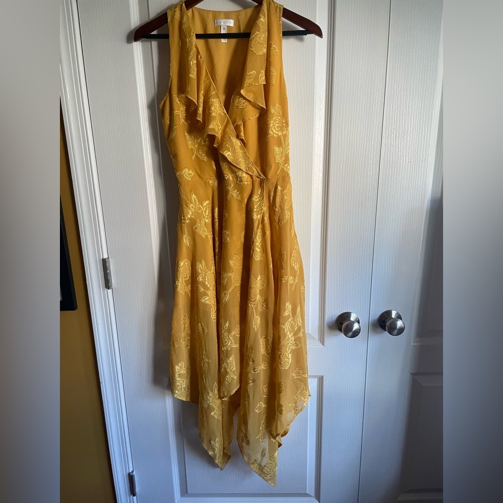 Yellow Floral Faux-Wrap Dress